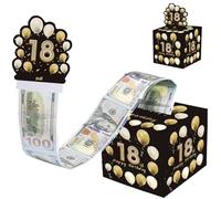 Happy Birthday Money Box for Cash Gift,Black Gold Pull Surprise Money Gift Box for Boys Girls 18th Birthday Presents,Money Cake Pull out Cash with Happy Birthday Card,Money Pull Box for Her Him