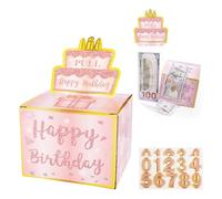 Happy Birthday Money Box for Cash Gift, Funny Roll Pull Out Surprise Box with Plastic Bags for Any Age, Novelty Pink Cash Gift Paper Box Creative with DIY Stickers for Friends Couples Family