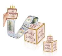 Happy Birthday Money Box for Cash Gift,Rose Gold Pull Surprise Money Gift Box with DIY Number Stickers for Any Age Birthday Presents,Presentation-Box for Cash Gifts