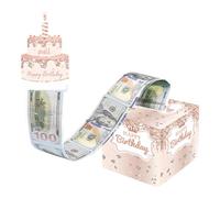 Happy Birthday Money Box for Cash Gifts - Rose Gold Pull Surprise Money Box with Age Stickers