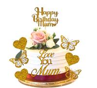 Happy Birthday Mum 9-Piece Cake Topper Set - Perfect for Mom Mummy - By 3 LITTLE DESSERTS (GOLD)