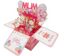 Happy Birthday Mum Pop Up Card, Thoughtful 3D Pink Fireworks Birthday Gift Card with Envelope for Mom Women Creative Pop up Gift Card