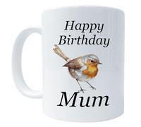 Happy Birthday Mum Robin Mug, Bird Art 11 Oz Ceramic Coffee Cup, Home Gift