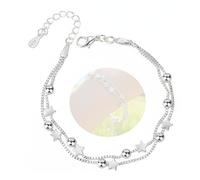 Happy Birthday Mum Sister Daughter Niece Best Friend Stars Silver Bracelet, Adjustable Sterling Silver Style Star Charm Bracelet, Dainty Minimalist Jewelry Gift for Women Girls Birthday Christmas