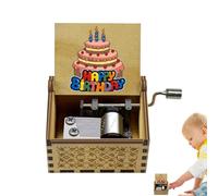Happy Birthday Music Box - Wood Metal + 6.5x5.2x4.2cm | Happy Birthday To You Song Music Box | Wooden Engraved Vintage | Hand Crank Musicc Boxs For Children Birthdays