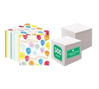 Happy Birthday Napkins 100pk & White Napkins 300pk Dual Pack Birthday Bundle