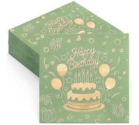 Happy Birthday Napkins - 40 Pcs Extra Absorbent Green Party Napkins - Premium Gold Foil Disposable Serviettes for 18th 21st 30th 40th 50th 60th Birthday Decorations - 13 x 13 Inch