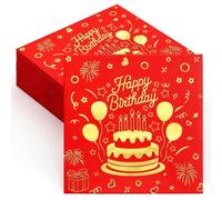 Happy Birthday Napkins - 40 Pcs Extra Absorbent Red and Gold Party Napkins - Premium Gold Foil Disposable Serviettes for 18th 21st 30th 40th 50th 60th Birthday Decorations - 13 x 13 Inch