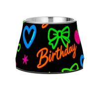 Happy Birthday Neon Colorful Bow Bear Feed Dog Bowl Enhanced Stainless Steel Pets Basic Bowls for Loving Pet Slow Down Eating platos para perros para comer lento