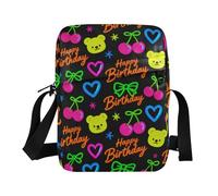 Happy Birthday Neon Colorful Bow Bear messenger bags for women Vegan Leather cross body bag men Shopping Shoulder Handbags