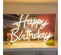 Happy Birthday Neon Sign Banner LED Dimmable Night Light for Room Bedroom Dormitory Wall Decor, Reusable Happy Birthday Neon Sign Decorative Light Birthday Party Club Background Decoration42x28 cm
