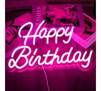 Happy Birthday Neon Sign Home Decor Lights Bedroom Wall Decor Night Light Happy Birthday Light Up Sign Birthday Party Decoration Dimmable Switch Reusable LED Neon USB Power Supply 5V (Pink)