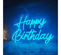 Happy Birthday Neon Sign Reusable Ice Blue LED Neon Night Light Birthday Party Decorations USB Operated Decorative for Backdrop Party Bedroom Wall Décor 5v,16.5"*11"