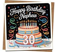 Happy Birthday Nephew 30th Birthday Card - 145mm x 145mm Square Greeting Card with Kraft Envelope, Colorful Cake & Confetti Design