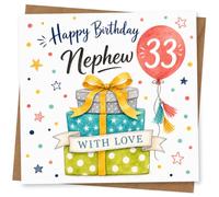 Happy Birthday Nephew Card Age 33 with Gift Boxes, Balloon and With Love Message