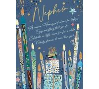 Happy Birthday Nephew Card - Blue Candles Design, Gold Foil Finish, Made in the UK