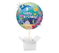 Happy Birthday Ocean Round Foil Helium Balloon - Inflated Balloon in a Box
