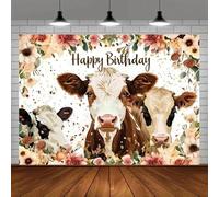 Happy Birthday of Cow Background Brown Highland Cow Pampas Grassland Photography Background Farm Cow Birthday Party