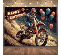Happy Birthday Off-Road Motorcycle Racing Theme Banner - Polyester Party Backdrop for All Occasions 440x300CM