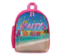 Happy Birthday on The Beach Backpack for Men Women, Durable Small Bookbag Lightweight Daypack for Travel, Hiking, Pink-style, One Size, Daypack Backpacks