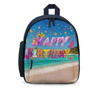 Happy Birthday on The Beach Backpack for Men Women, Durable Small Bookbag Lightweight Daypack for Travel, Hiking, Blue-style, One Size, Daypack Backpacks