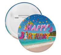 Happy Birthday on The Beach Badge Metal Round Pins, Lightweight Brooch for Backpack, Fashion Button Pins Badge for Shirts, Jackets, Shawl Coat, Unisex, 12PCS, Tinplate, metal round pins