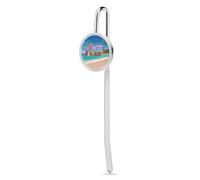 Happy Birthday on The Beach Bookmark with Round Picture, Fun Book Marks 1.2" for Reading Women Men, Bookmarks Stainless Steel for Book Lovers Gift, Christmas, Birthday, Valentine’s