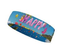 Happy Birthday on The Beach Headbands for Women & Men Sports Headband, Fits All Head Sizes, Ultra Absorbent & Non-Slip Sweatband for Running, Yoga, Gym