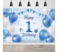 Happy Birthday One Backdrop Happy 1st Birthday Backdrop Banner Boy Blue Birth Background Banner for Kids Polyester 1st Birth Background Cloth for Boys Girls Kids 1 Year Old Party 180 x 110 cm