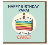 Happy Birthday Papa Card - Rainbow Cake Slice with Candle, Is it time for CAKE? - Cute Birthday Card for Papa/Dad