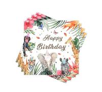 Happy Birthday Paper Napkins Disposable, 60Pcs 2-Ply Decorative Safari Jungle Animal Printed Dinner Napkins for Party, Table, Home Decor. Folded 6.5 x 6.5 In.
