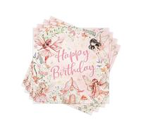 Happy Birthday Paper Napkins Disposable Decorative Whimsical Fairy Printed Dinner/Lunch Napkins for Party, Home Table Decor. 60PCS, 2-Ply, Folded 6.5 x 6.5 In.