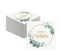 Happy Birthday Party Napkins, 20PCS Sage Green Birthday Luncheon Paper Napkins Eucalyptus Theme Party Table Decorations for 21st, 60th, 80th, 90th Birthday Decor Serviette Tissues for Baby Shower