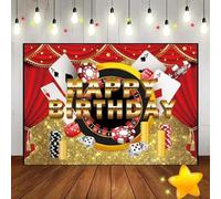 Happy Birthday Party Poker Dice Red Background Custom Backdrop Baby Shower Decoration Photo Print Wall Decorations Backdrop Party Background Photography