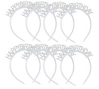 Happy Birthday Pearl Headband Set - Pack of 8 Silver Headbands for Girls & Women, Stylish Birthday Party Accessories & Decorations, Elegant Rhinestone Design, One Size Fits All