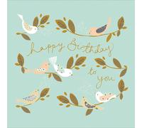 Happy Birthday Perched Birds Foiled Birthday Greeting Card Woodmansterne Cards