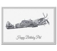 Happy Birthday Phil - Premium quality - Birthday card with name supplied pre-printed - Superior printing of a WW2 Spitfire VIIIC- Unique design - Exclusive Elegant Special