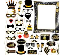 Happy Birthday Photo Booth Frame Inflatable Selfie Frame with 30Pcs Photo Booth Props,Black Gold Inflatable Picture Frame Blow Up Party Prop for Boys Girls Men Women Him Her Birthday Party Decorations