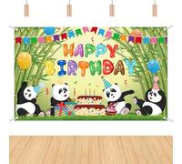 Happy Birthday Photography Backdrop, Panda In Party Balloons Bunting Birthday Cake Photography Background, Cartoon Animals Theme Party Decorations for Boys Girls Kids(180x110cm)