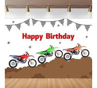 Happy Birthday Photography Backdrop Racing Motorcycle Mountain Cross Country Black White Flags Background Party Decor Cake Table 440x300CM