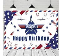 Happy Birthday Pilot Top Boy Backdrop 1st Birthday Party Photo Background Aircraft Flag Blue Red Stripes Background Boy Baby Birthday Party Pilot Aircraft Backdrop,5X3FT