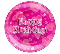 Happy Birthday Pink Hearts Paper Plates 8pk