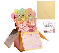 Happy Birthday Pop Up Card, 3D Birthday Greeting Card, Creative Gift Box, with Envelope, Party Decoration Keepsake for Women Kids Daughter Girls Friends Family