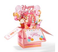 Happy Birthday Pop up Card, Colorful Happy Birthday 3D Greeting Card with Envelope Creative Gift Anniversary Party Decoration Keepsake for Daughter Sister Friends Girls (10th)
