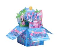 Happy Birthday Pop Up Card for Friends, Cartoon Red Blue Floral & Leaf Print 3D Birthday Greeting Cards with Envelope Hawaiian Tropical Themed Party Supplies for Besties Friends Creative Gifts