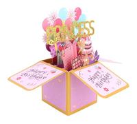 Happy Birthday Pop Up Card for Princess, Colorful Balloons & Fireworks 3D Birthday Card with Envelope Creative Popup Gift Box for Daughter Sisters Girls Friends