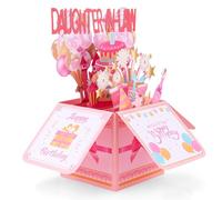 Happy Birthday Pop up Card, Pink Girly 3D Birthday Gift Box Balloon Star Firework Pop up Gift Box with Envelope Greeting Card for Daughter-in-Law