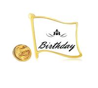 Happy Birthday Presents Blessing Beautiful Golden Metal Flag Lapel Pin Badge