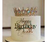 Happy Birthday Queen Cake Topper, Gold Mirror Acrylic Happy Birthday Cake Sign Decorations-Gold