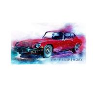 Happy Birthday Red Jaguar E-Type Classic Car Greeting Card PT219